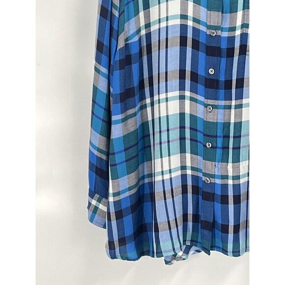 Talbots Blue Plaid Button Down Shirt Peplum Rayon Sz 2X Petite - Picture 2 of 7